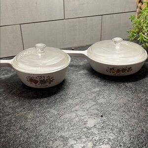 Vintage Glass Corningware Casserole Dishes with handles and Lids